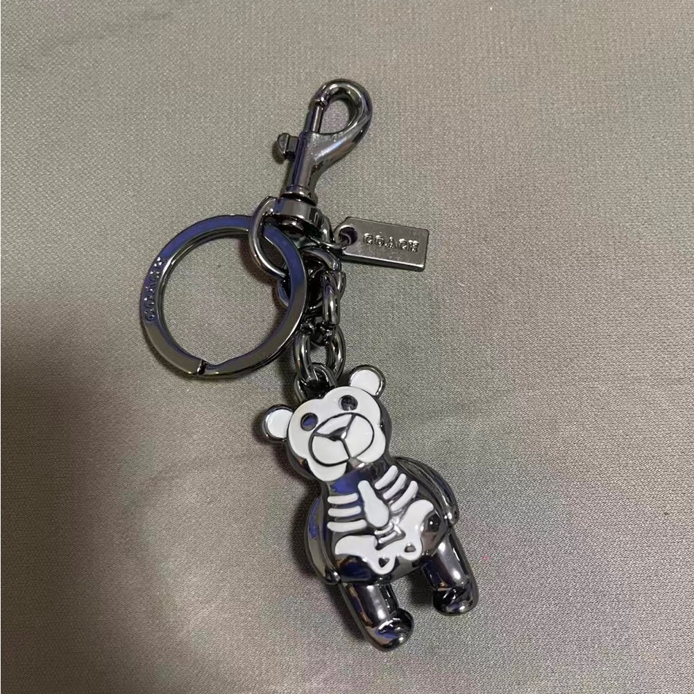 Coach Kids Black and White Skeleton Teddy Bear Keychain